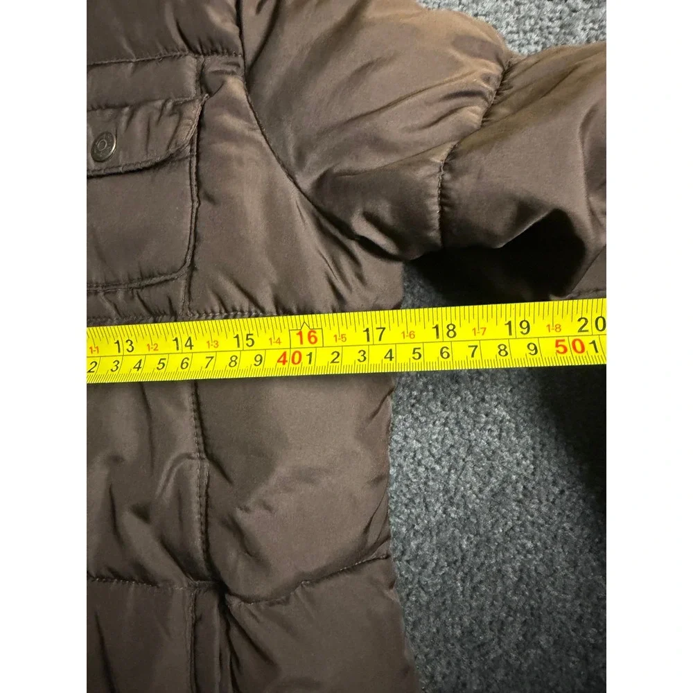 Old Navy Boys XL 14 Brown Puffer Jacket Faux Fur Hood Fleece Lined 856599-01